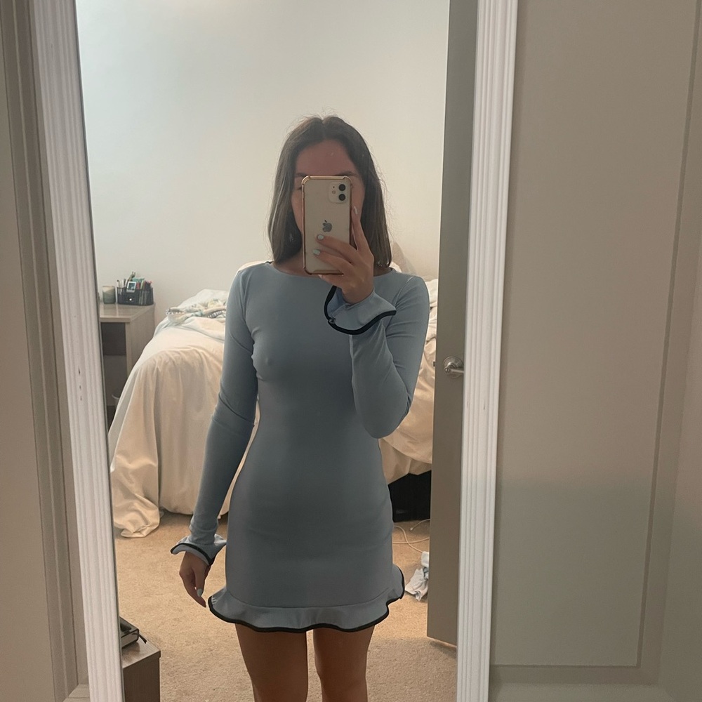 Francesca's Collections Blue Ruffled Bodycon Mini Dress